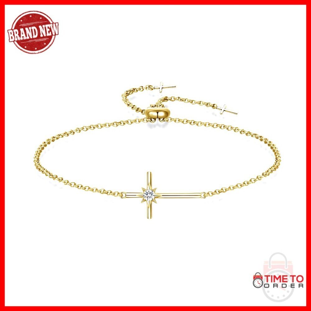 925 Sterling Silver Dainty Cross Birthstone Bracelet Adjustable 8"
